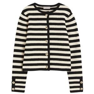 H&M Striped Nautical Gold Buttoned Crewneck Knit Cardigan Sweater